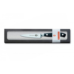 Кухонный кованый профессиональный нож Victorinox для мяса в подарочной упаковке, лезвие 10 см, черный, фото 1