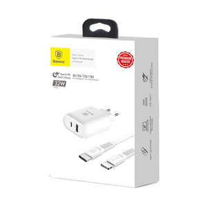 Сетевое зарядное устройство Baseus Bojure SeriesType-C PD+U quick charge charger EU 32W set White, фото 10