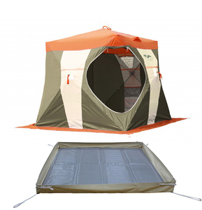 Палатка для зимней рыбалки Нельма Куб-2 (оранжево-бежевый/хаки) с полом без лунок, фото 1