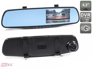 Зеркало заднего вида AVS0450DVR со встроенным монитором 4.3" и двухканальным видеорегистратором, фото 1