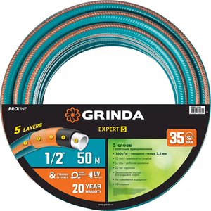 Поливочный шланг GRINDA PROLine Expert 5 1/2", 50 м, 35 атм, пятислойный, армированный 429007-1/2-50