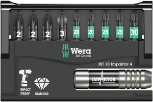Набор бит ударных с битодержателем, алмаз, 10 пр., 1/4" C6.3 Bit-Check 10 Impaktor 4 WERA WE-057417, фото 3