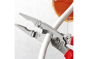 Клещи электромонтажные, KNIPEX 6-в-1, зачистка 0.75 – 1.5 / 2.5 мм², рез Ø 15 мм / 50 мм², 200 мм, защёлка, фосфатированные, обливные ручки, SB, фото 7