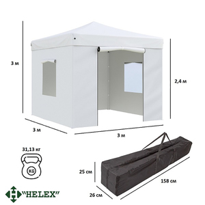 Тент-шатер быстросборный Helex 4330 3x3х3м полиэстер белый, фото 2