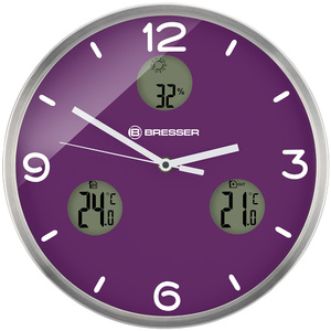 Часы настенные Bresser MyTime io NX Thermo/Hygro, 30 см, фиолетовые, фото 2