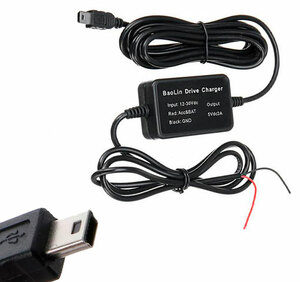 Кабель прямого подключения видеорегистратора c 12B на 5В mini USB, фото 1