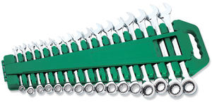 JONNESWAY W45516S Набор ключей гаечных комбинированных трещоточных на держателе, 8-24 мм, 16 предметов, фото 1