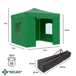 Тент-шатер быстросборный Helex 4331 3x3х3м полиэстер зеленый, фото 2