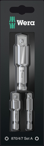 Набор адаптеров Wera , 3 пр., 1/4" M x 1/4" E6.3, 3/8" M x 1/4" E6.3, 1/2" M x 7/16" E 11.2 870/4/7 A SB WE-073200, фото 1