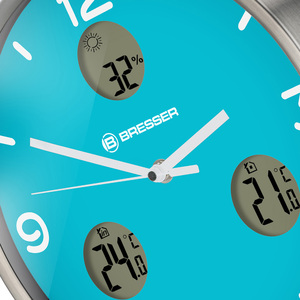 Часы настенные Bresser MyTime io NX Thermo/Hygro, 30 см, голубые, фото 6
