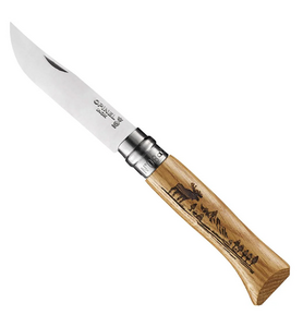 Нож Opinel №8 Animalia, нержавеющая сталь, рукоять дуб, гравировка лось, фото 1