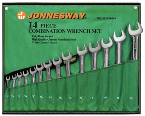 JONNESWAY W26414S Набор ключей гаечных комбинированных дюймовых в сумке 3/8"--1-1/4", 14 предметов, фото 1