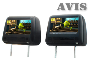 Комплект подголовников с DVD и мониторами 7 дюймов Avel AVS0733T + AVS0734BM (Черный), фото 1