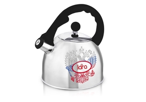 Чайник для плиты LARA LR00-63, 3.0л, зерк, термо-рисунок (герб), индукц. дно, автоподъем ручки, фото 1
