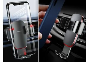 Автомобильный держатель для телефона в дефлектор Baseus Metal Age Gravity - Серый (SUYL-D0G), фото 5