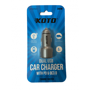 Автомобильное зарядное устройство KOTO KTU07623 DUAL USB (2-USB PD+QC3.0,12/24В)