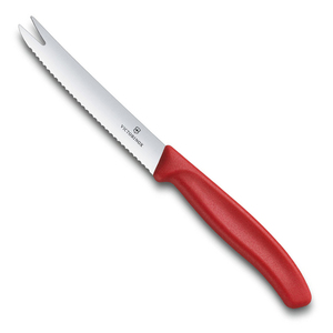 Нож Victorinox для сыра и колбасок, лезвие 11 см волнистое, красный, фото 1
