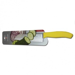 Нож Victorinox сантоку, лезвие 17 см рифленое, желтый, в картонном блистере, фото 3