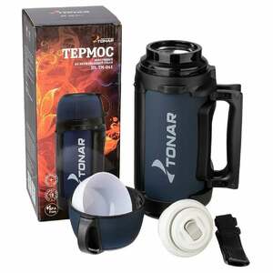 Термос (HS.TM-041) 1400ML (крышка-кружка с ручк, доп.пл.чашка, скл.ручки, ремень) TONAR, фото 7