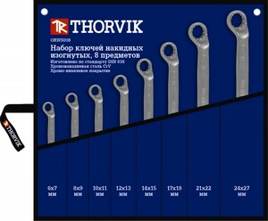 Thorvik ORWS008 Набор ключей гаечных накидных изогнутых 75° в сумке, 6-27 мм, 8 предметов, фото 1
