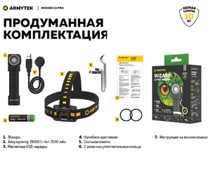 Мультифонарь налобный Armytek Wizard C2 Pro Magnet USB, теплый свет, аккумулятор (F08701W), фото 23