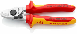 Кабелерез VDE, Ø 15 мм (50 мм²), длина 165 мм, пружина, хром, 2-комп диэлектрические ручки, SB KNIPEX KN-9526165SB