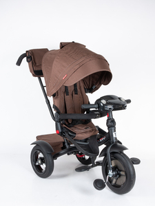 Велосипед коляска трехколесный с ручкой, Tech Team Luxury music коричневый 2026, фото 5