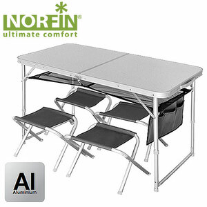 Стол складной Norfin RUNN NF алюминиевый 120x60 +4 стула набор, фото 1