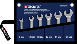 Thorvik CSRWS6TB Набор ключей гаечных комбинированных трещоточных коротких в сумке, 8-17 мм, 6 предметов, фото 1
