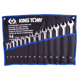 Набор комбинированных ключей, 8-24 мм, чехол из теторона, 14 предметов KING TONY 12D15MRN01, фото 1