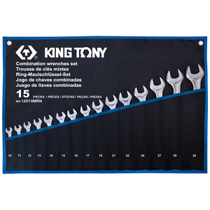 Набор комбинированных ключей, 10-32 мм, чехол из теторона, 15 предметов KING TONY 12D15MRN, фото 1