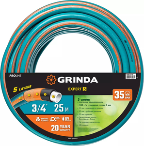 Поливочный шланг GRINDA PROLine Expert 5 3/4", 25 м, 30 атм, пятислойный, армированный 429007-3/4-25