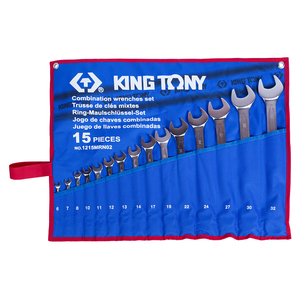 Набор комбинированных ключей, 6-32 мм, чехол из теторона, 15 предметов KING TONY 1215MRN02, фото 1