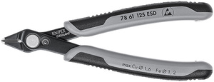 Electronic Super Knips Бокорезы прецизионные ESD, для реза оптоволокна, чернёные, 125 мм, 2-комп антистатические ручки KNIPEX KN-7861125ESD, фото 1
