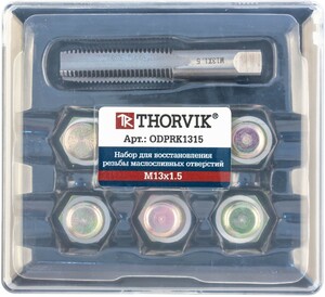Thorvik ODPRK1315 Набор для восстановления резьбы сливного отверстия поддона M13х1.5, 7 предметов, фото 3