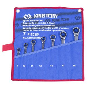 Набор комбинированных трещоточных ключей, 8-19 мм, чехол из теторона, 7 предметов KING TONY 12107MRN01, фото 1
