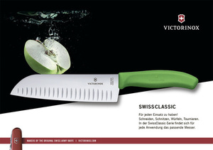 Нож Victorinox сантоку, лезвие 17 см рифленое, зеленый, в картонном блистере, фото 2