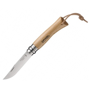 Нож Opinel №7, нержавеющая сталь, рукоять из бука, с кожаным темляком, фото 2