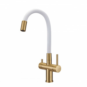 Смеситель для кухни MILACIO Ultra 560 (MCU.560.GDW) брашированное золото белый шланг, фото 1