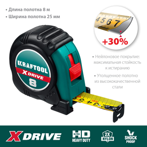 Рулетка KRAFTOOL X-Drive 8м х 25мм 34122-08, фото 3