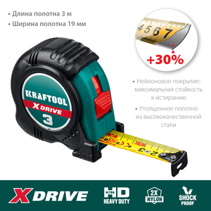 Рулетка KRAFTOOL X-Drive 3м х 19мм 34122-03-19, фото 2