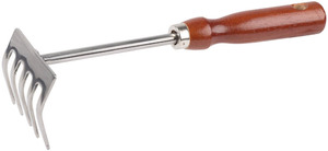 Ручные грабельки GRINDA 250 мм, нержавеющая сталь, деревянная ручка 8-421149
