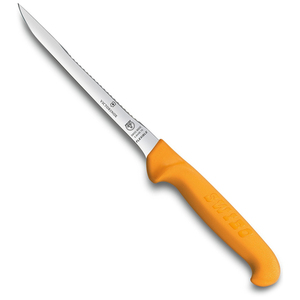 Нож Victorinox для филеровки рыбы,  узкое лезвие 16 см с рыбочисткой, жёлтый, фото 1