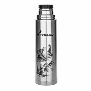 Термос  TONAR серебристый 1литр Волк (HS.TM-050-W), фото 2