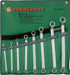 JONNESWAY W23108S Набор ключей гаечных накидных изогнутых 75° в сумке, 6-22 мм, 8 предметов, фото 1