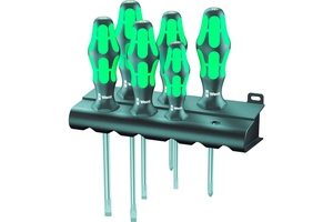 Набор отвёрток + подставка, 6 пр., PZ 1x80/2x100, SL 0.5x3.0x80/0.8x4.0x100/1.0x5.5x125/1.2x6.5x150 334/355/6 Rack Kraftform Plus Lasertip WERA WE-105656, фото 1
