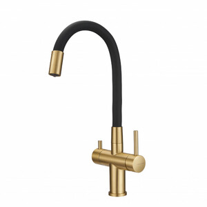 Смеситель для кухни MILACIO Ultra 560 (MCU.560.GDB) брашированное золото черный шланг, фото 1