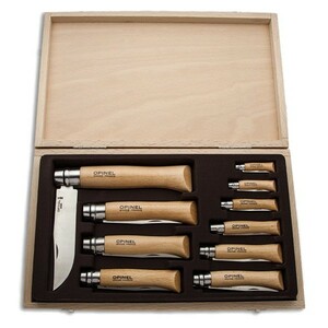 Набор Opinel в деревянной коробке с крышкой из 10 ножей разных размеров из нержав стали, фото 2
