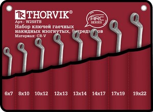 Thorvik W2S8TB Набор ключей гаечных накидных изогнутых серии ARC в сумке, 6-22 мм, 8 предметов, фото 1