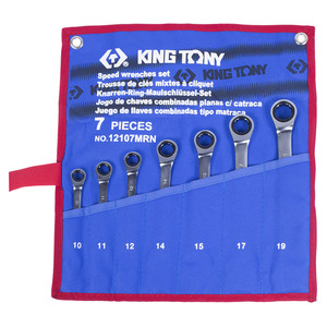 Набор комбинированных трещоточных ключей, 10-19 мм, чехол из теторона, 7 предметов KING TONY 12107MRN, фото 1